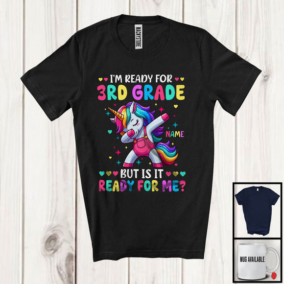 MacnyStore - Personalized Custom Name I'm Ready For 3rd Grade; Joyful Back To School Dabbing Unicorn T-Shirt