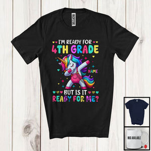 MacnyStore - Personalized Custom Name I'm Ready For 4th Grade; Joyful Back To School Dabbing Unicorn T-Shirt