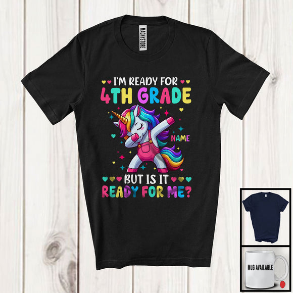 MacnyStore - Personalized Custom Name I'm Ready For 4th Grade; Joyful Back To School Dabbing Unicorn T-Shirt