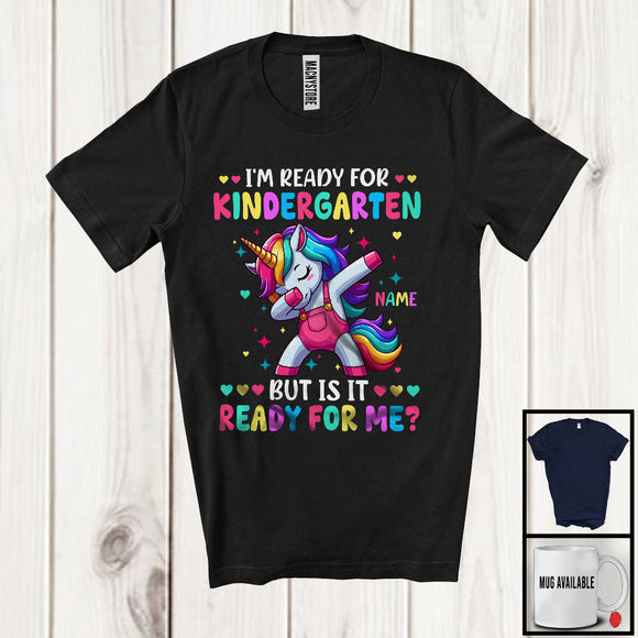 MacnyStore - Personalized Custom Name I'm Ready For Kindergarten; Joyful Back To School Dabbing Unicorn T-Shirt