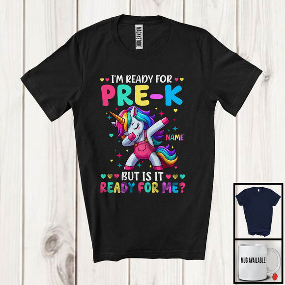 MacnyStore - Personalized Custom Name I'm Ready For Pre-K; Joyful Back To School Dabbing Unicorn T-Shirt