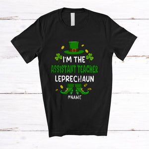 MacnyStore - Personalized Custom Name I'm The Assistant Teacher Leprechaun; Lovely St. Patrick's Day Shamrocks T-Shirt