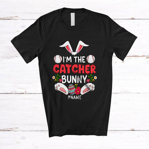 MacnyStore - Personalized Custom Name I'm The Catcher Bunny; Lovely Easter Eggs Hunting; Baseball Player T-Shirt