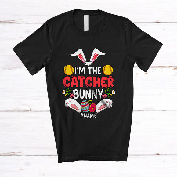 MacnyStore - Personalized Custom Name I'm The Catcher Bunny; Lovely Easter Eggs Hunting; Softball Player T-Shirt