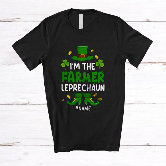 MacnyStore - Personalized Custom Name I'm The Farmer Leprechaun; Lovely St. Patrick's Day Shamrocks T-Shirt