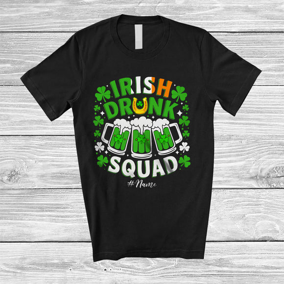 MacnyStore - Personalized Custom Name Irish Drunk Squad; Cheerful St. Patrick's Day Beer Drinking; Shamrock T-Shirt