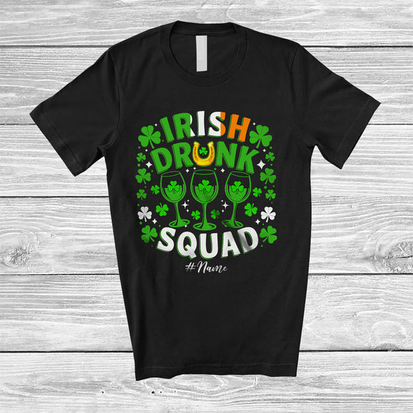 MacnyStore - Personalized Custom Name Irish Drunk Squad; Cheerful St. Patrick's Day Wine Drinking; Shamrock T-Shirt