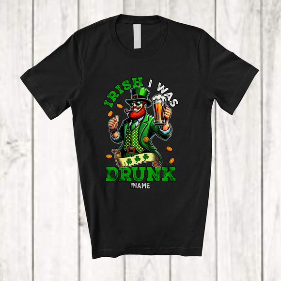 MacnyStore - Personalized Custom Name Irish I Was Drunk; Joyful St. Patrick's Day Leprechaun Drinking Beer T-Shirt