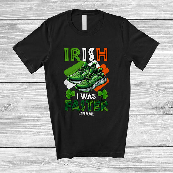 MacnyStore - Personalized Custom Name Irish I Was Faster; Joyful St. Patrick's Day Running Runner Leprechaun T-Shirt