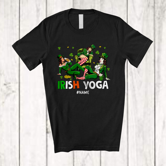 MacnyStore - Personalized Custom Name Irish Yoga; Cheerful St. Patrick's Day Leprechaun Women Drinking T-Shirt