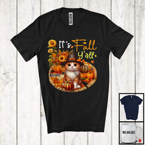 MacnyStore - Personalized Custom Name It's Fall Y'all; Amazing Thanksgiving Cat Pumpkin; Family Group T-Shirt