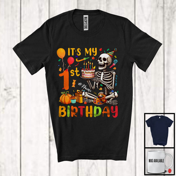 MacnyStore - Personalized Custom Name It's My 1st Birthday; Cheerful Thanksgiving Skeleton; Family T-Shirt