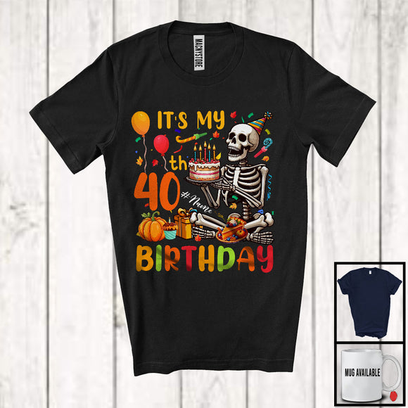 MacnyStore - Personalized Custom Name It's My 40th Birthday; Cheerful Thanksgiving Skeleton; Family T-Shirt