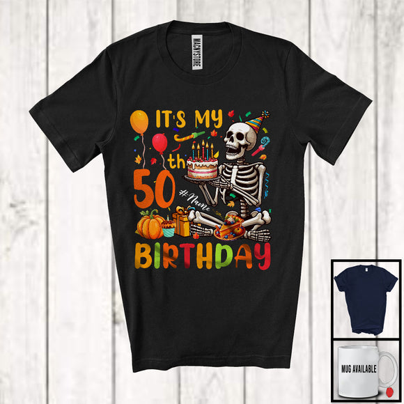 MacnyStore - Personalized Custom Name It's My 50th Birthday; Cheerful Thanksgiving Skeleton; Family T-Shirt