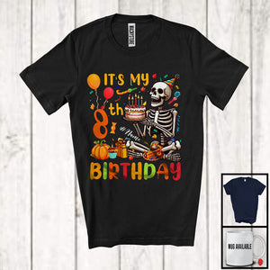 MacnyStore - Personalized Custom Name It's My 8th Birthday; Cheerful Thanksgiving Skeleton; Family T-Shirt