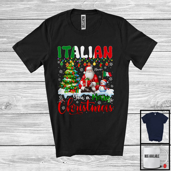 MacnyStore - Personalized Custom Name Italian You A Merry Christmas; Fantastic Santa Italian Flag Snowman T-Shirt