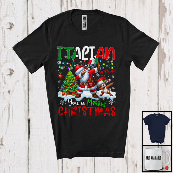 MacnyStore - Personalized Custom Name Italian You A Merry Christmas; Joyful Dabbing Santa; Italian Flag T-Shirt