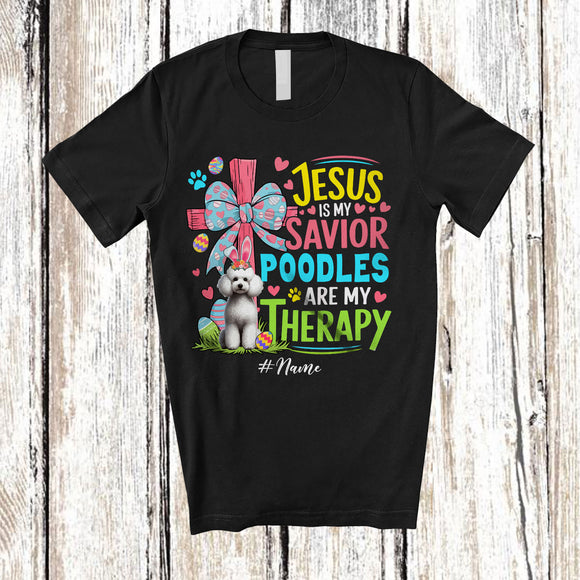 MacnyStore - Personalized Custom Name Jesus Is My Savior Poodles Are My Therapy; Happy Easter Cross Eggs T-Shirt