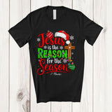 MacnyStore - Personalized Custom Name Jesus Is The Reason For The Season; Amusing Christmas Santa Lights T-Shirt