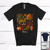 MacnyStore - Personalized Custom Name Just A Girl Who Loves Fall; Wonderful Thanksgiving Tree; Plaid Pumpkins T-Shirt