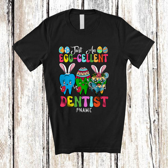 MacnyStore - Personalized Custom Name Just An Egg-cellent Dentist; Joyful Easter Excellent 3 Bunnies Teeth T-Shirt