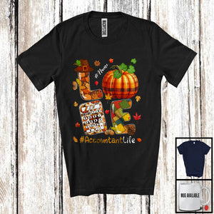 MacnyStore - Personalized Custom Name LOVE Accountant; Happy Thanksgiving Plaid Pumpkin Calculator T-Shirt