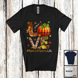 MacnyStore - Personalized Custom Name LOVE Assistant Teacher; Happy Thanksgiving Plaid Pumpkin Pencil T-Shirt