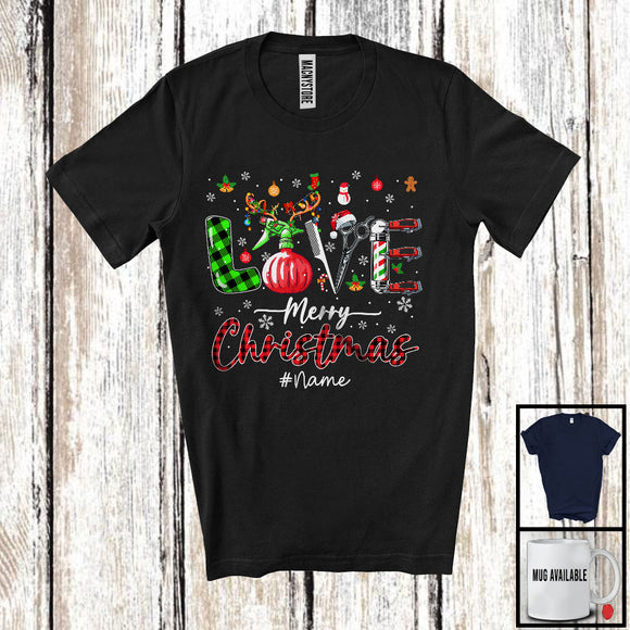 MacnyStore - Personalized Custom Name LOVE Merry Christmas; Proud Plaid Barber Tools; Jobs Careers T-Shirt