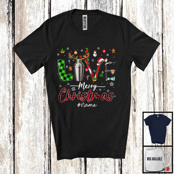 MacnyStore - Personalized Custom Name LOVE Merry Christmas; Proud Plaid Bartender Tools; Jobs Careers T-Shirt