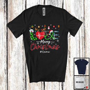 MacnyStore - Personalized Custom Name LOVE Merry Christmas; Proud Plaid Heartbeat; Nurse Jobs Careers T-Shirt