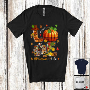 MacnyStore - Personalized Custom Name LOVE Pharmacist; Happy Thanksgiving Plaid Pumpkin Pills; Fall Leaves T-Shirt