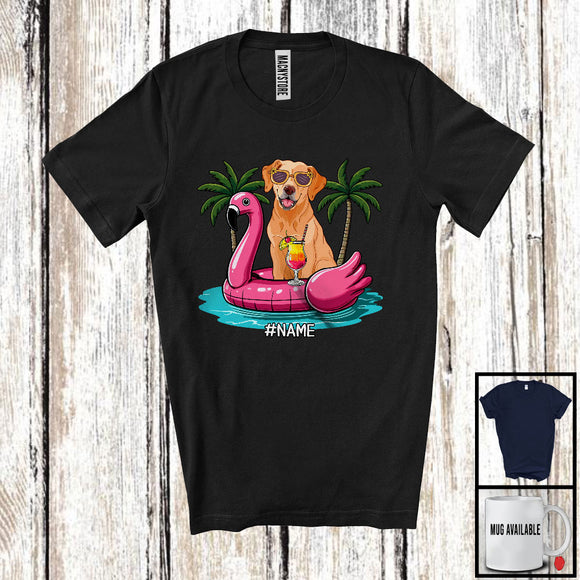 MacnyStore - Personalized Custom Name Labrador Retriever On Flamingo Float; Lovely Summer Hawaii Pool Beach T-Shirt