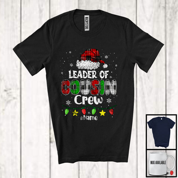 MacnyStore - Personalized Custom Name Leader Of Cousin Crew; Amazing Christmas Plaid Santa; Family T-Shirt