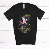 MacnyStore - Personalized Custom Name Let The Shenanigans Begin; Joyful Mardi Gras Masked Unicorn Beads T-Shirt