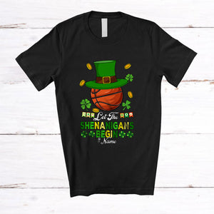 MacnyStore - Personalized Custom Name Let The Shenanigans Begin; Lovely St. Patrick's Day Leprechaun Basketball T-Shirt