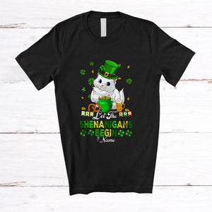 MacnyStore - Personalized Custom Name Let The Shenanigans Begin; Lovely St. Patrick's Day Leprechaun Cat T-Shirt