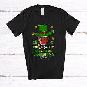 MacnyStore - Personalized Custom Name Let The Shenanigans Begin; Lovely St. Patrick's Day Leprechaun Football T-Shirt