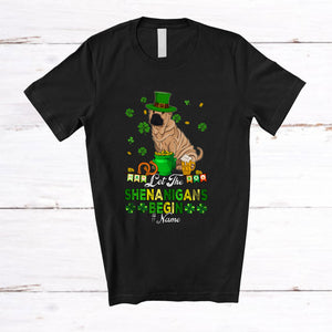 MacnyStore - Personalized Custom Name Let The Shenanigans Begin; Lovely St. Patrick's Day Leprechaun Shar Pei T-Shirt