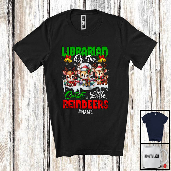 MacnyStore - Personalized Custom Name Librarian Of Little Reindeers; Lovely Christmas 3 Cutest Reindeers T-Shirt