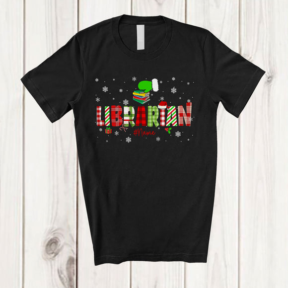 MacnyStore - Personalized Custom Name Librarian; Lovely Christmas Plaid Green Santa Hand; Librarian Squad T-Shirt