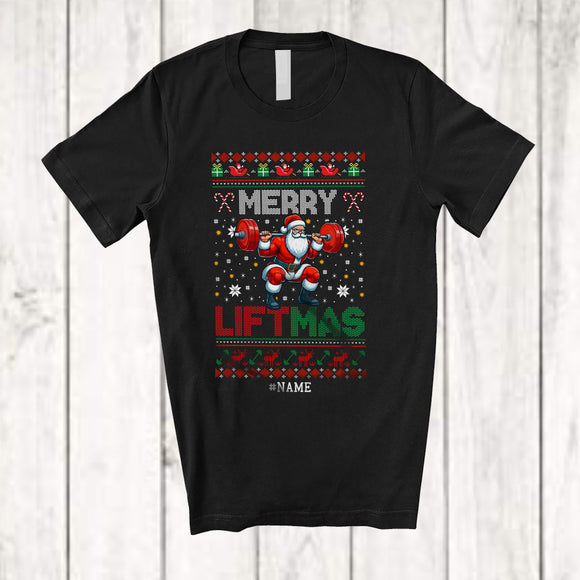 MacnyStore - Personalized Custom Name Liftmas; Fantastic Christmas Sweater Santa Weightlifting; Gym Workout T-Shirt