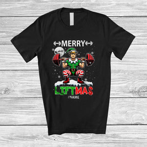 MacnyStore - Personalized Custom Name Liftmas; Merry Christmas Muscle Elf Weightlifting; Gym Workout T-Shirt