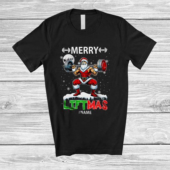 MacnyStore - Personalized Custom Name Liftmas; Merry Christmas Muscle Santa Weightlifting; Gym Workout T-Shirt