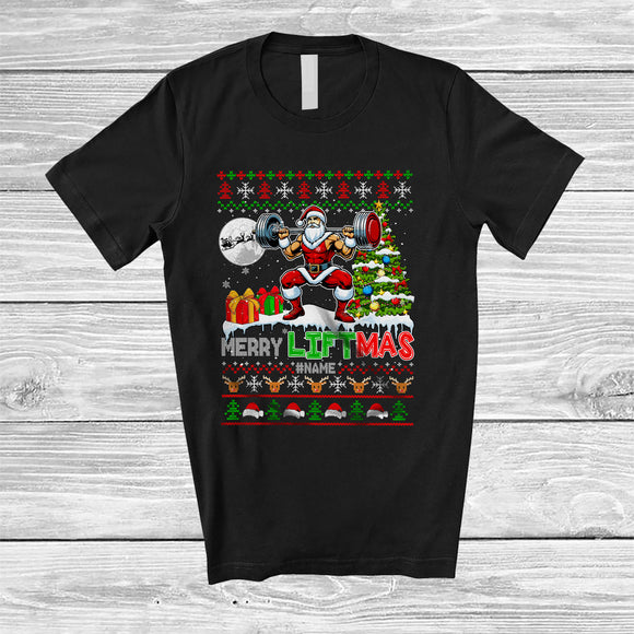 MacnyStore - Personalized Custom Name Liftmas; Merry Christmas Muscle Santa Weightlifting; Sweater Workout T-Shirt