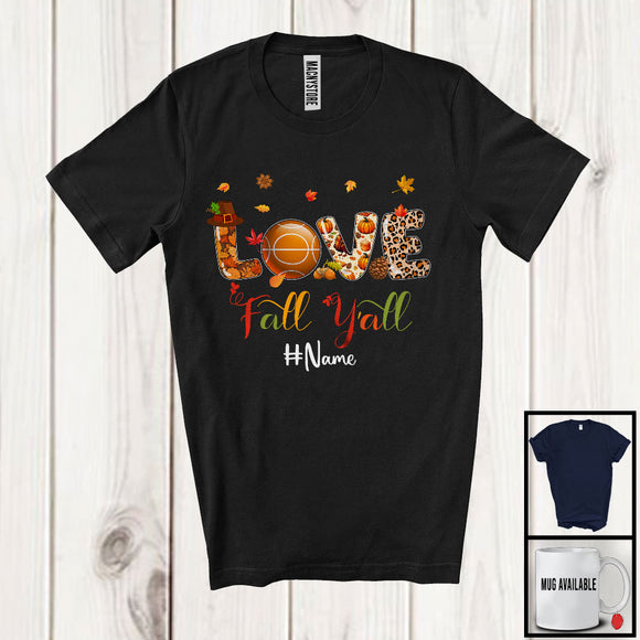 MacnyStore - Personalized Custom Name Love Fall Y'All; Amazing Thanksgiving Autumn Bocce Ball Player; Sport T-Shirt