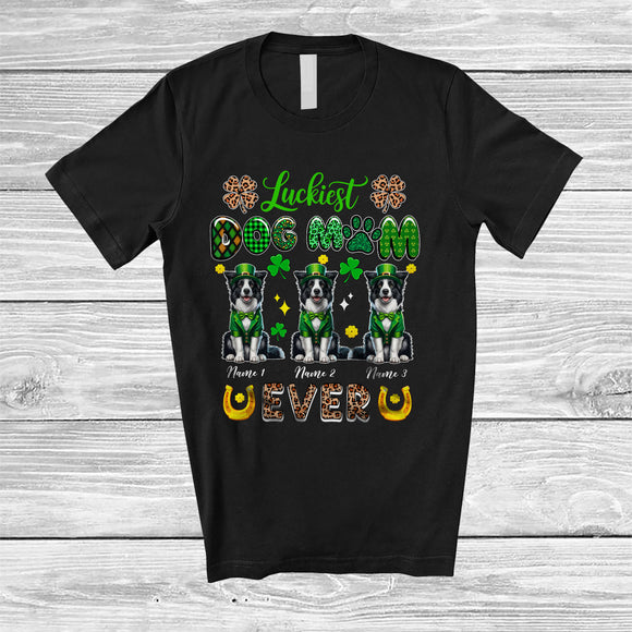 MacnyStore - Personalized Custom Name Luckiest Dog Mom Ever; Lovely St. Patrick's Day Three Border Collie T-Shirt