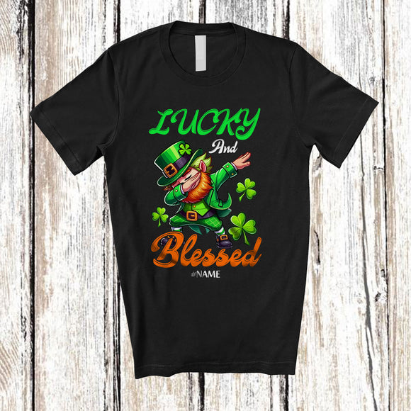 MacnyStore - Personalized Custom Name Lucky And Blessed; Amazing St. Patrick's Day Leprechaun Dabbing T-Shirt