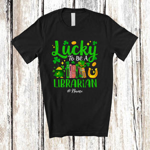 MacnyStore - Personalized Custom Name Lucky To Be A Librarian; Awesome St. Patrick's Day Shamrocks T-Shirt