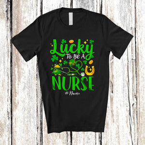 MacnyStore - Personalized Custom Name Lucky To Be A Nurse; Awesome St. Patrick's Day Shamrocks T-Shirt