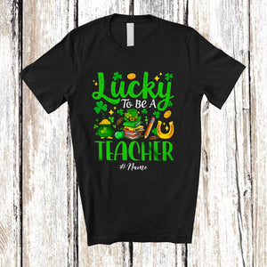 MacnyStore - Personalized Custom Name Lucky To Be A Teacher; Awesome St. Patrick's Day Shamrocks T-Shirt